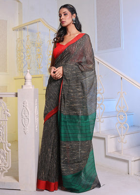 Black Cotton Saree With Blouse Piece - Indian Silk House Agencies