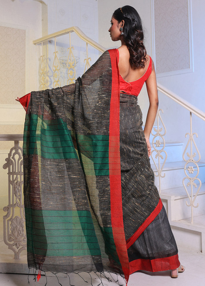 Black Cotton Saree With Blouse Piece - Indian Silk House Agencies