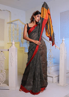 Black Cotton Saree With Blouse Piece - Indian Silk House Agencies