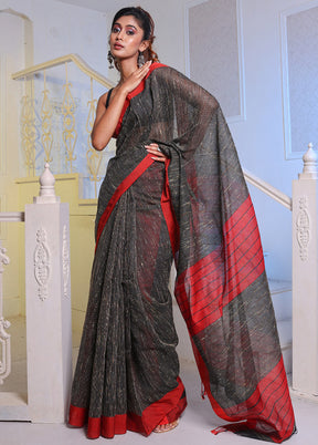 Black Cotton Saree With Blouse Piece - Indian Silk House Agencies