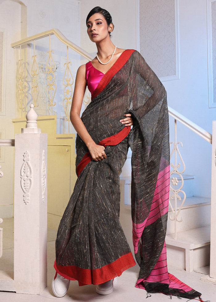 Black Cotton Saree With Blouse Piece - Indian Silk House Agencies