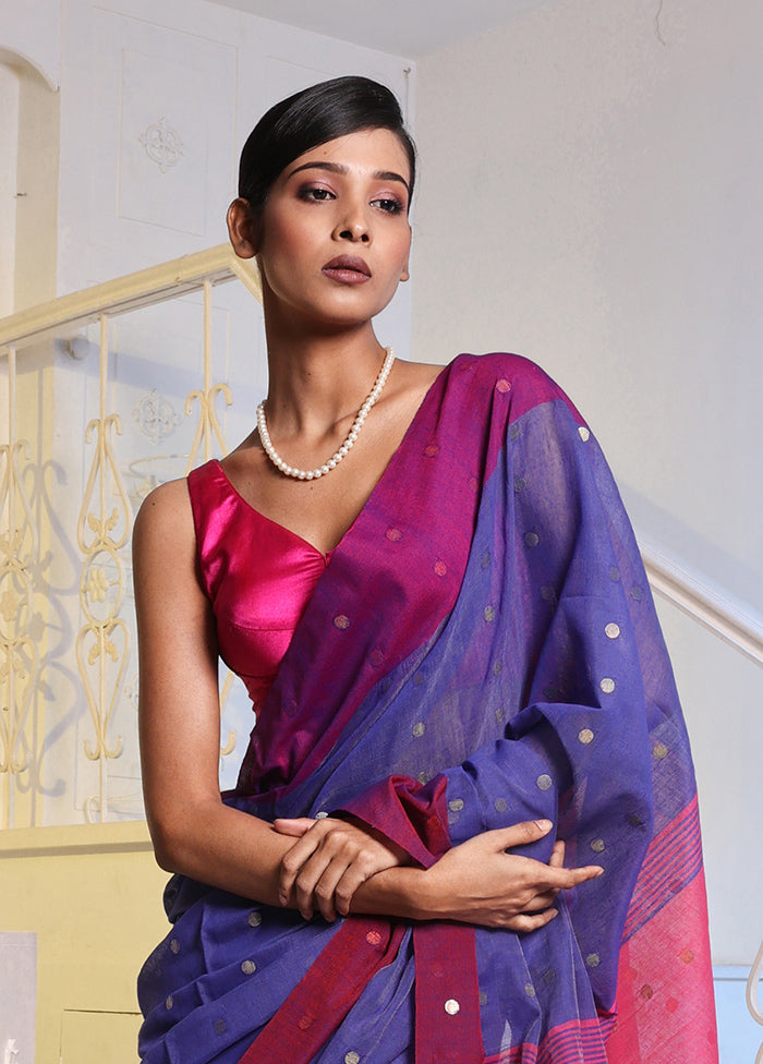 Light Blue Cotton Saree With Blouse Piece - Indian Silk House Agencies