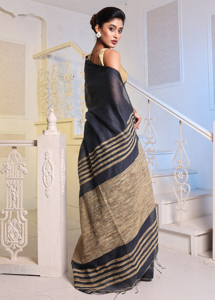 Black Cotton Saree With Blouse Piece - Indian Silk House Agencies