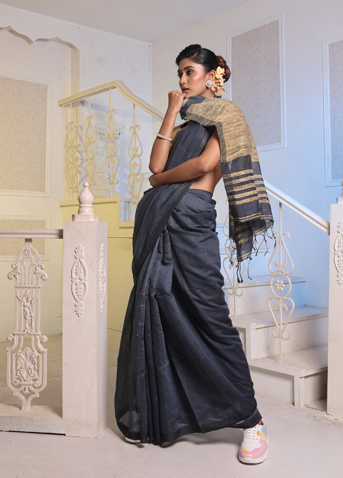 Black Cotton Saree With Blouse Piece - Indian Silk House Agencies