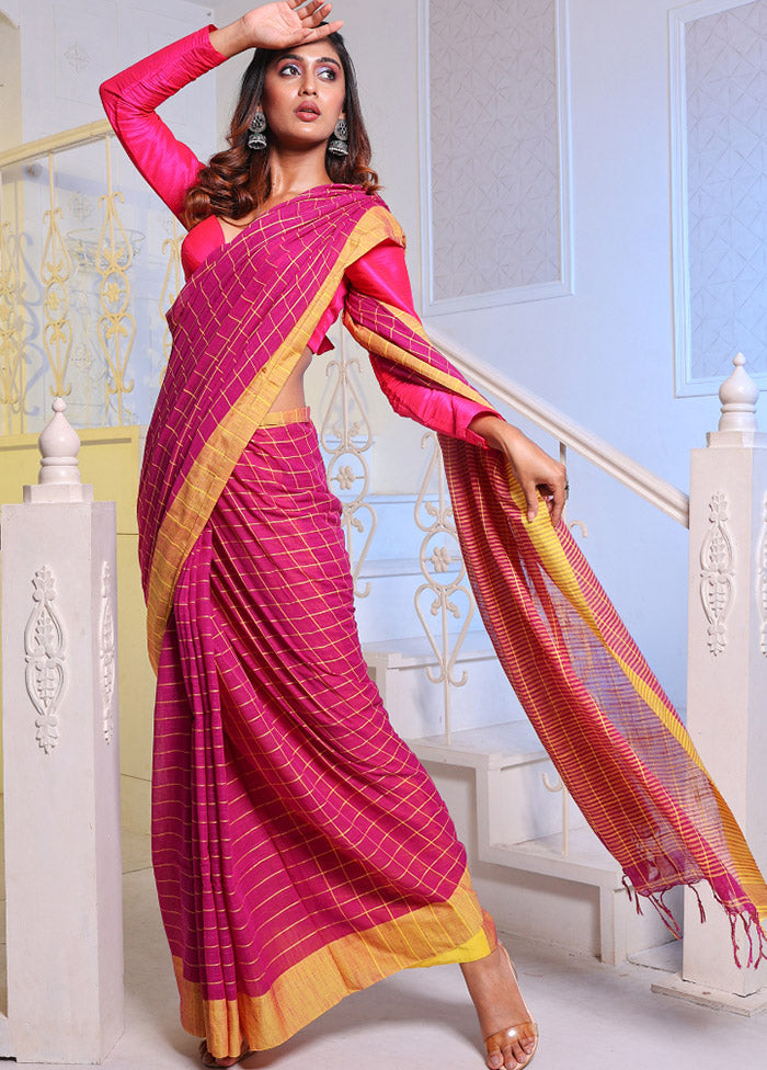 Magenta Pure Cotton Saree With Blouse Piece - Indian Silk House Agencies