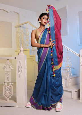 Blue Pure Cotton Saree With Blouse Piece - Indian Silk House Agencies