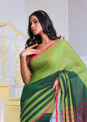 Dark Green Pure Cotton Saree With Blouse Piece - Indian Silk House Agencies