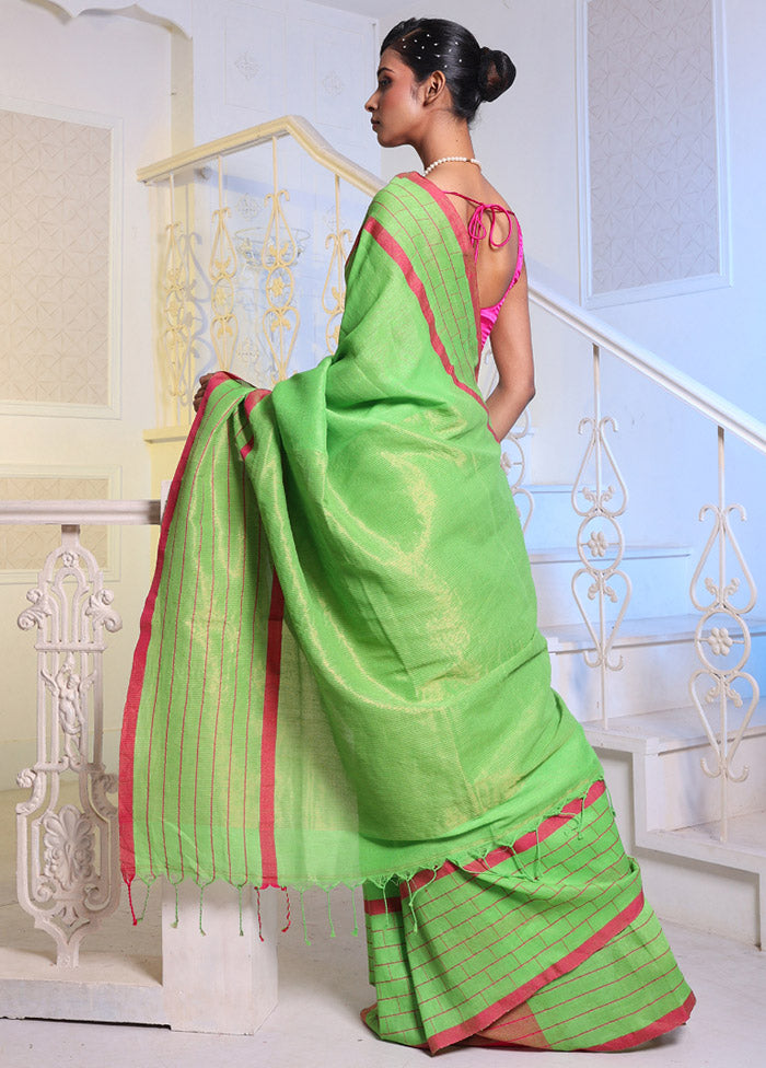 Parrot Green Pure Cotton Saree With Blouse Piece - Indian Silk House Agencies