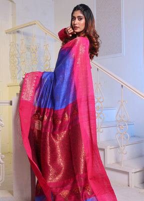 Blue Pure Spun Silk Saree With Blouse Piece - Indian Silk House Agencies