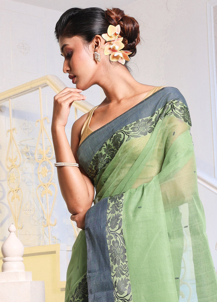 Light Green Pure Cotton Saree With Blouse Piece - Indian Silk House Agencies