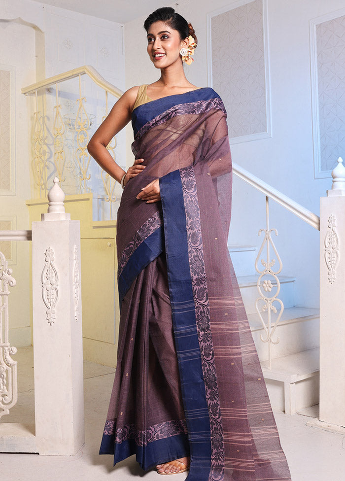 Purple Pure Cotton Saree With Blouse Piece - Indian Silk House Agencies