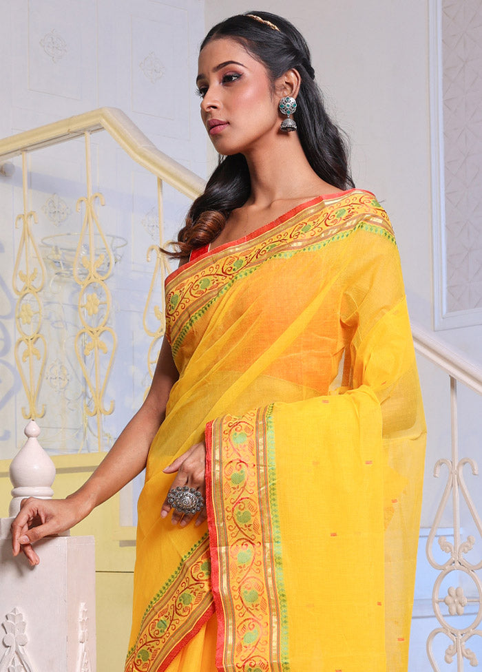 Yellow Pure Cotton Saree With Blouse Piece - Indian Silk House Agencies