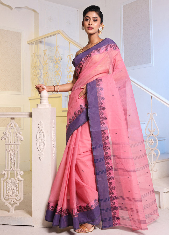 Pink Pure Cotton Saree With Blouse Piece - Indian Silk House Agencies