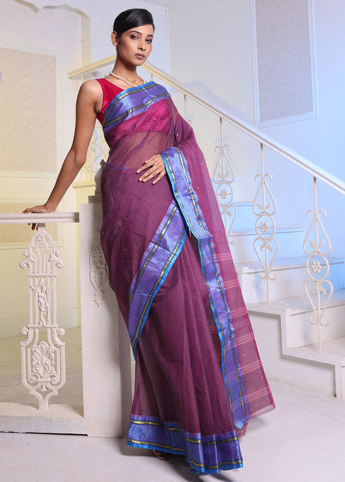 Purple Pure Cotton Saree With Blouse Piece - Indian Silk House Agencies