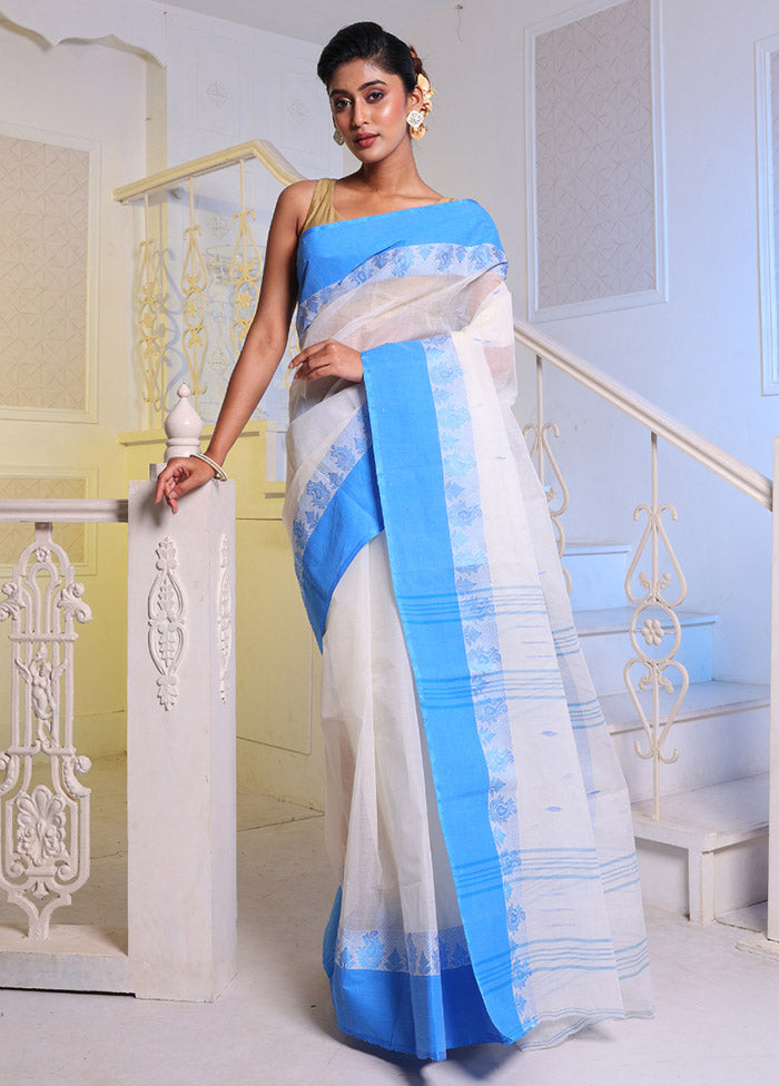 Off White Pure Cotton Saree With Blouse Piece - Indian Silk House Agencies