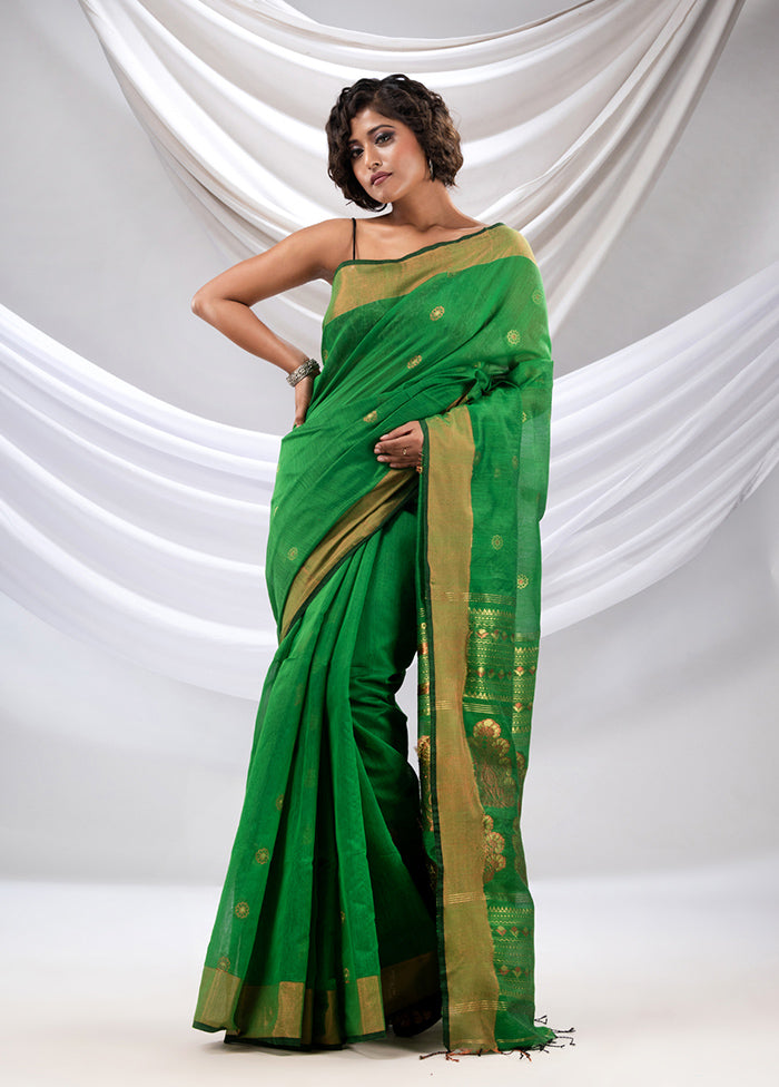 Green Pure Cotton Saree With Blouse Piece - Indian Silk House Agencies