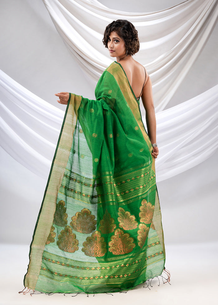 Green Pure Cotton Saree With Blouse Piece - Indian Silk House Agencies