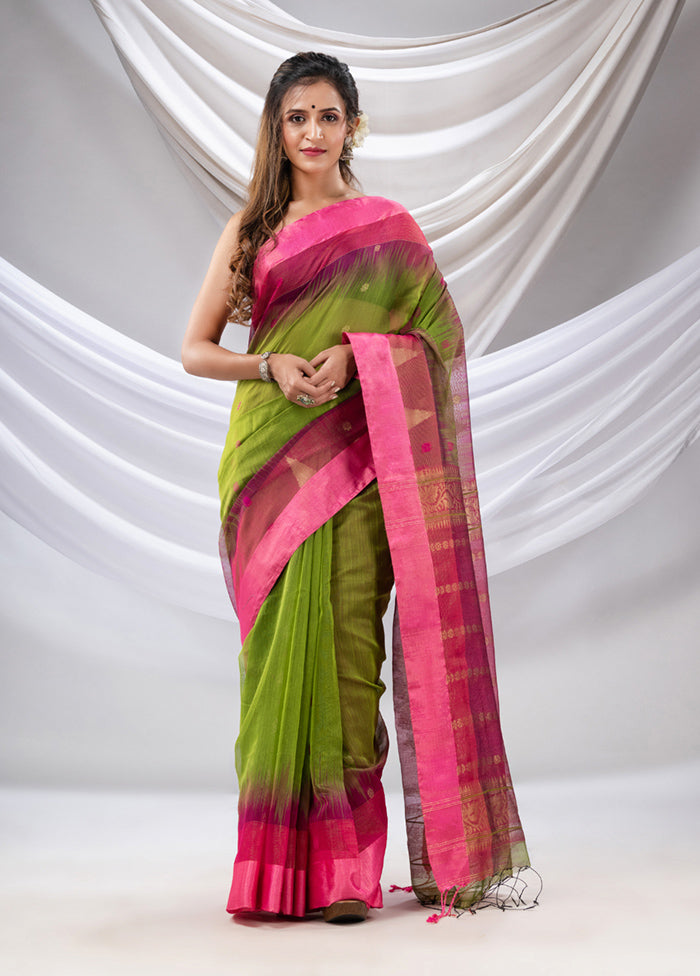 Parrot Green Pure Cotton Saree With Blouse Piece - Indian Silk House Agencies