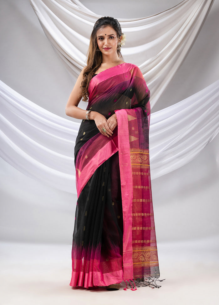 Black Pure Cotton Saree With Blouse Piece - Indian Silk House Agencies