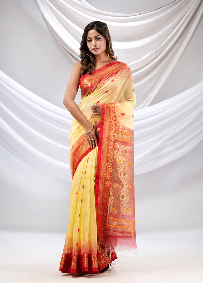 Light Yellow Pure Cotton Saree With Blouse Piece - Indian Silk House Agencies