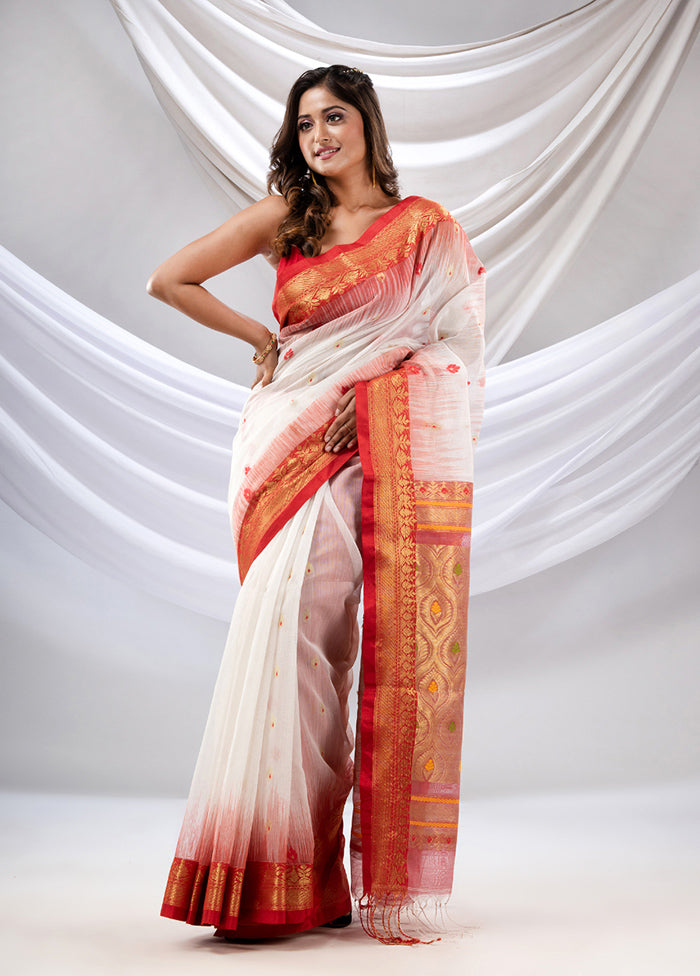 White Pure Cotton Saree With Blouse Piece - Indian Silk House Agencies