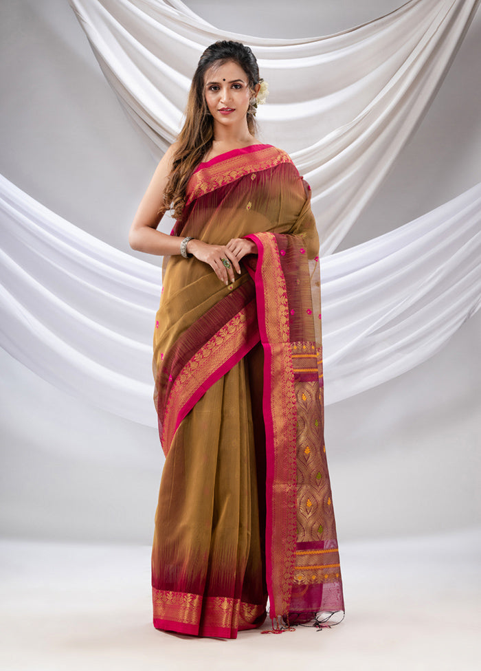 Beige Pure Cotton Saree With Blouse Piece - Indian Silk House Agencies