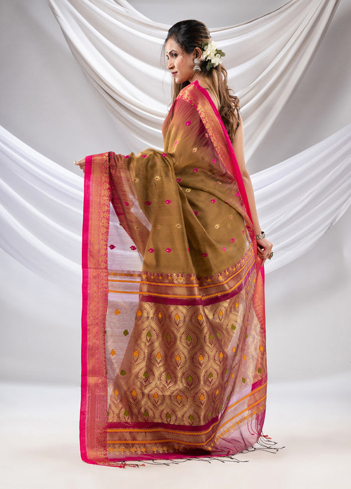 Beige Pure Cotton Saree With Blouse Piece - Indian Silk House Agencies