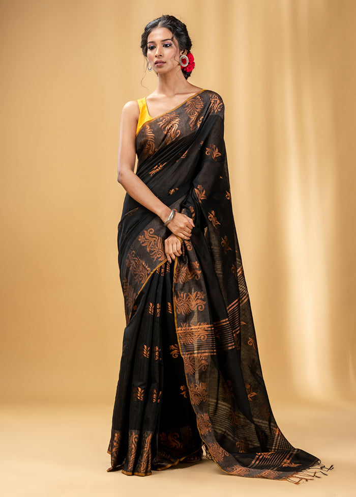 Black Cotton Saree With Blouse Piece - Indian Silk House Agencies