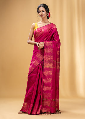 Fuchsia Cotton Saree With Blouse Piece - Indian Silk House Agencies