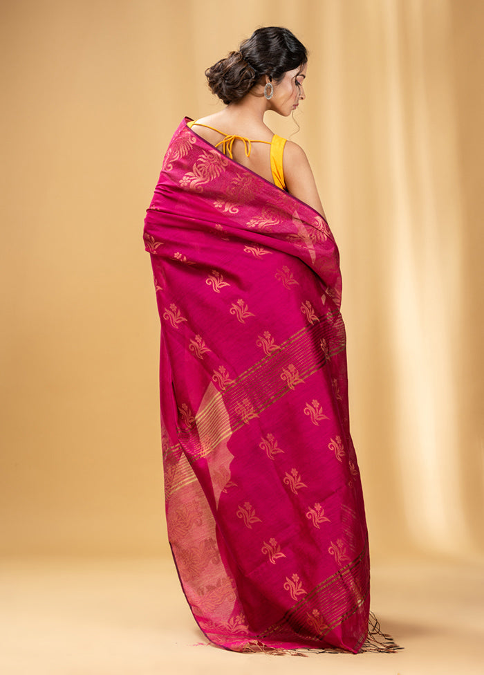 Fuchsia Cotton Saree With Blouse Piece - Indian Silk House Agencies