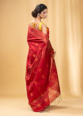 Red Cotton Saree With Blouse Piece - Indian Silk House Agencies