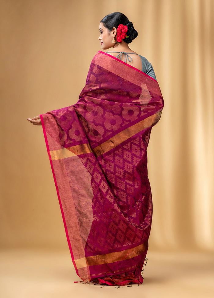 Magenta Cotton Saree With Blouse Piece - Indian Silk House Agencies