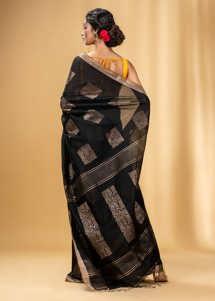 Black Cotton Saree With Blouse Piece - Indian Silk House Agencies