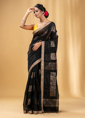 Black Cotton Saree With Blouse Piece - Indian Silk House Agencies