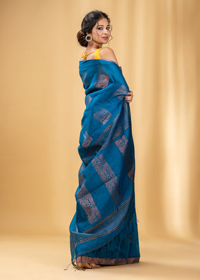 Blue Cotton Saree With Blouse Piece - Indian Silk House Agencies