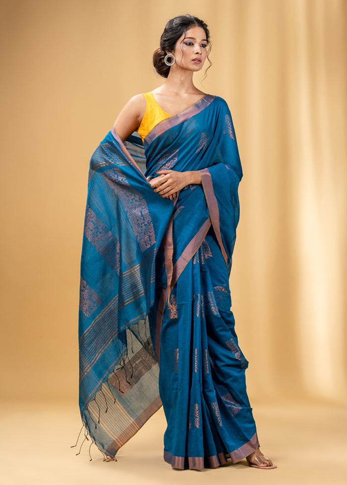 Blue Cotton Saree With Blouse Piece - Indian Silk House Agencies