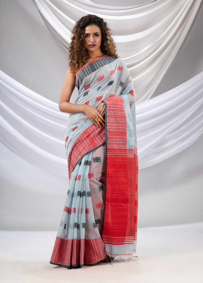 Grey Pure Cotton Saree With Blouse Piece - Indian Silk House Agencies