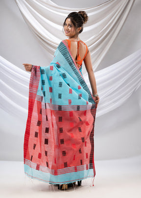 Blue Pure Cotton Saree With Blouse Piece - Indian Silk House Agencies