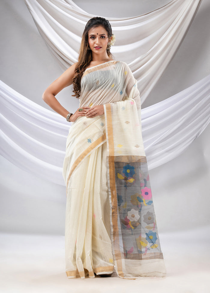 Cream Pure Cotton Saree With Blouse Piece - Indian Silk House Agencies