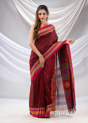 Maroon Pure Cotton Saree With Blouse Piece - Indian Silk House Agencies