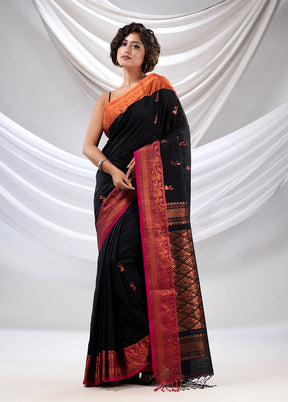 Black Pure Cotton Saree With Blouse Piece - Indian Silk House Agencies