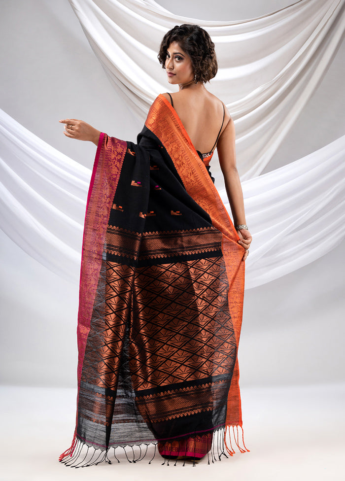 Black Pure Cotton Saree With Blouse Piece - Indian Silk House Agencies