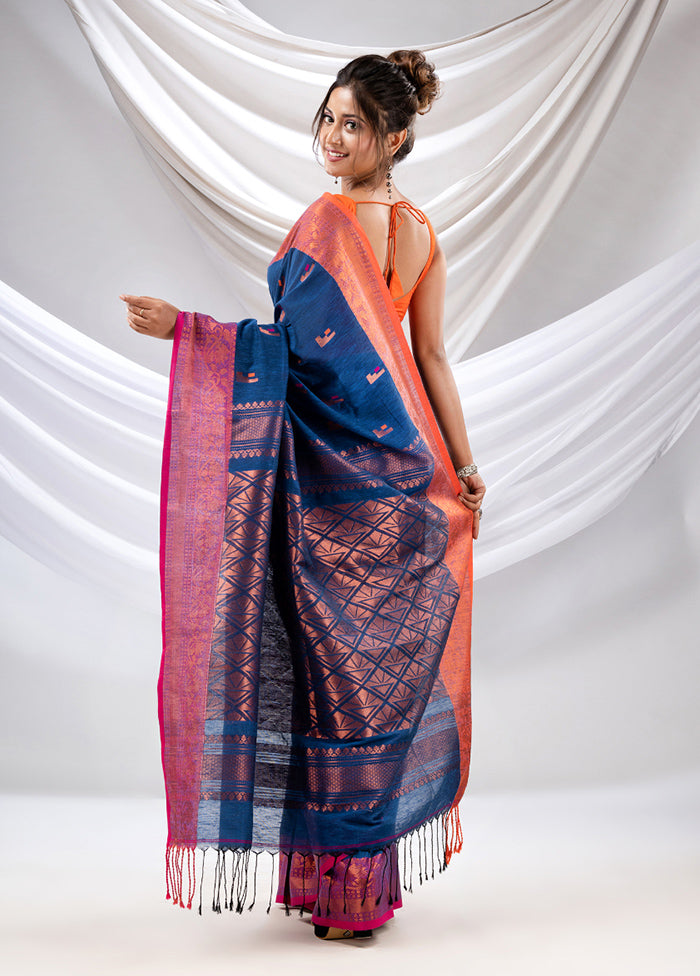 Blue Pure Cotton Saree With Blouse Piece - Indian Silk House Agencies