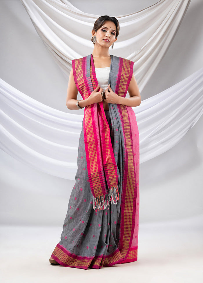 Grey Pure Cotton Saree With Blouse Piece - Indian Silk House Agencies