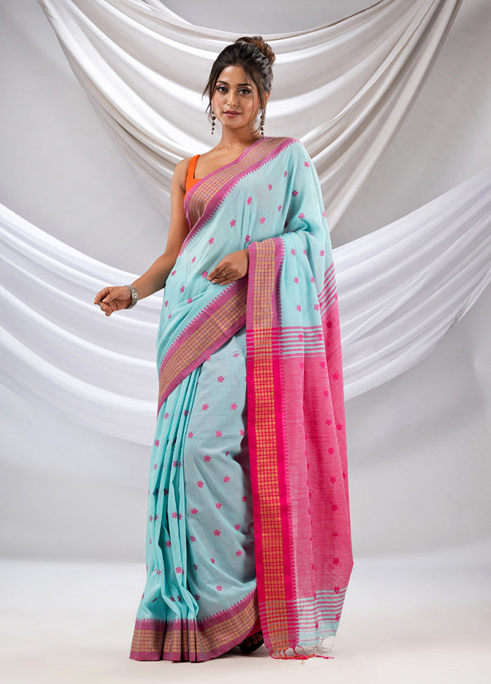 Sea Green Pure Cotton Saree With Blouse Piece - Indian Silk House Agencies