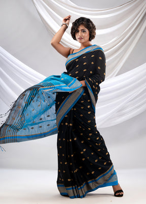 Black Pure Cotton Saree With Blouse Piece - Indian Silk House Agencies