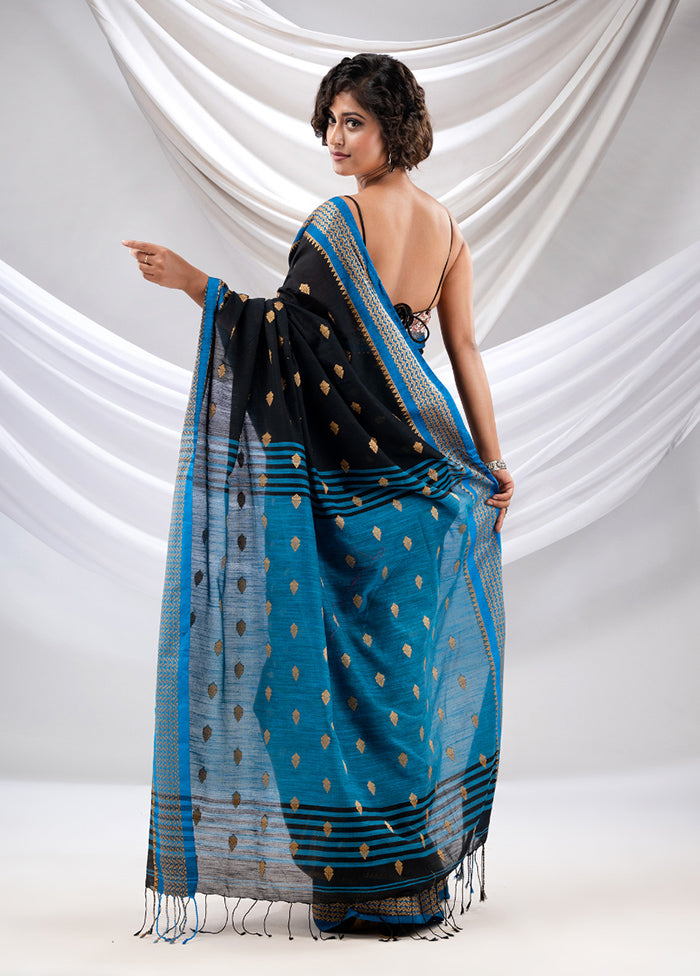 Black Pure Cotton Saree With Blouse Piece - Indian Silk House Agencies