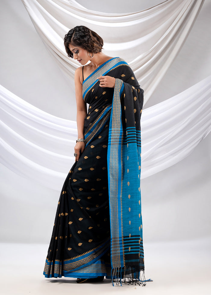 Black Pure Cotton Saree With Blouse Piece - Indian Silk House Agencies