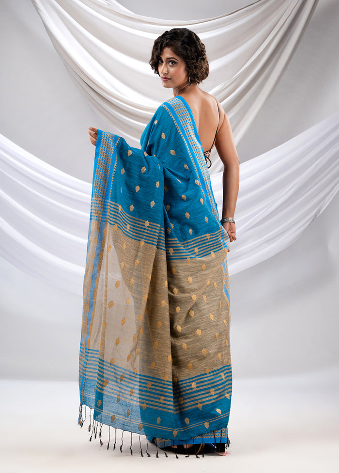 Blue Pure Cotton Saree With Blouse Piece - Indian Silk House Agencies