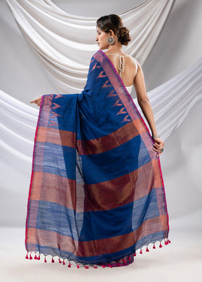 Blue Pure Cotton Saree With Blouse Piece - Indian Silk House Agencies